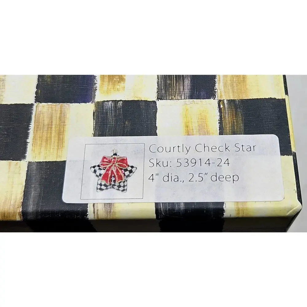 RARE MacKenzie-Childs Courtly Check Star w/ Bow Ornament Black White Red + Box